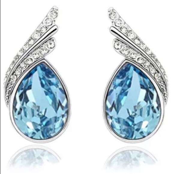 💎Turquoise Gemstone Fashion Angel Wings Crystal Necklace Earrings Jewelry Set - Picture 2 of 3